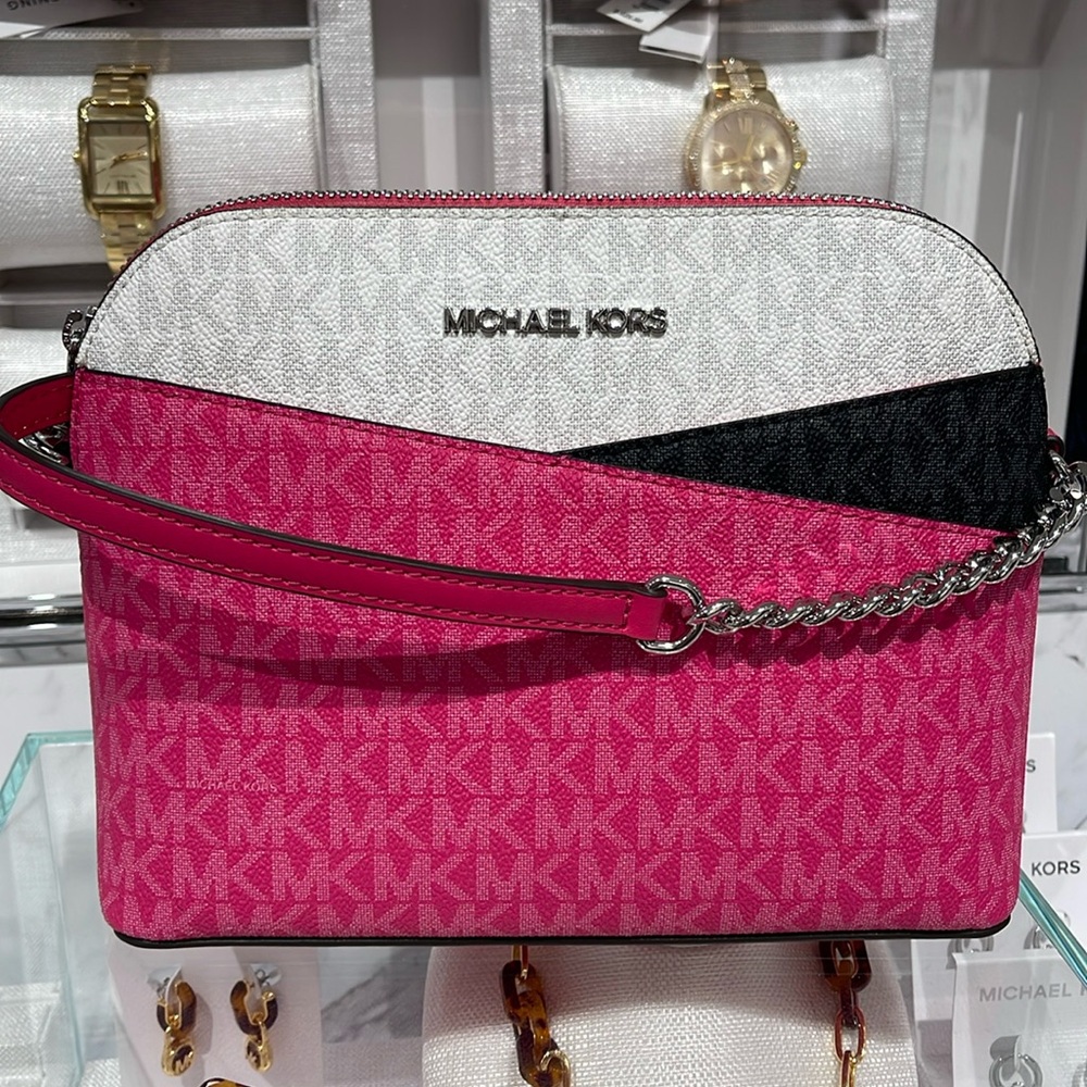 Michael Kors Jet Set Trvl Md Signtr Logo Color Block Dome Crossbody DRAG…